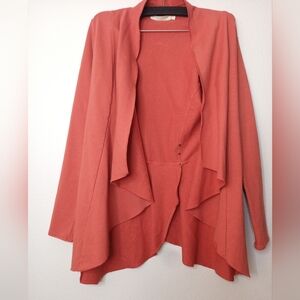 Testimony French Terry Open Front Cardigan Coral Layered Hem Whimsy Fairy Boho